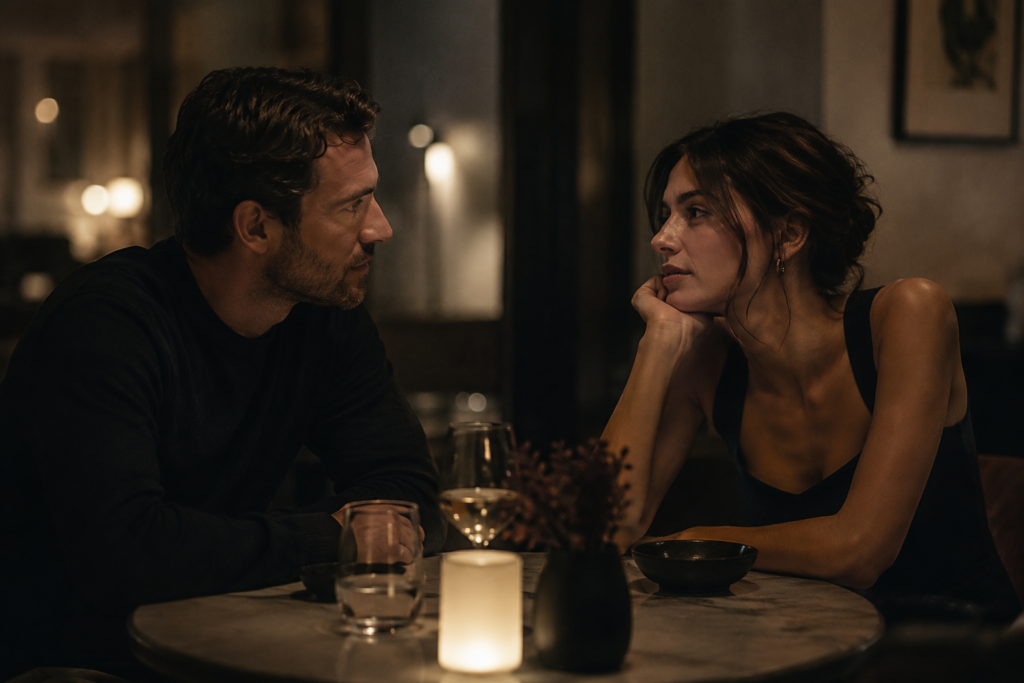 a couple on a date at a restaurant